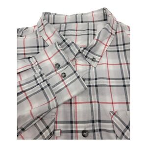 Lincoln Outfitters Button Down Shirt 2XL Gray And Red Plaid Roll Tab Sleeve